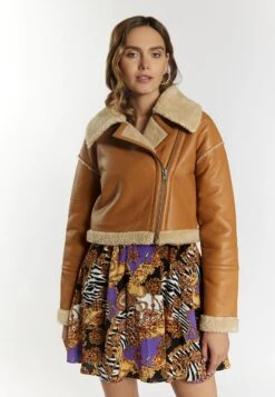 Faina Verkürzte- Giacca Di Pelle - Cognac