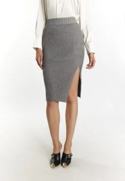 Faina Mit Strass Steinen DulceyGonna A TubinoGrau Melange Donna Gonne FAB21B039-C11