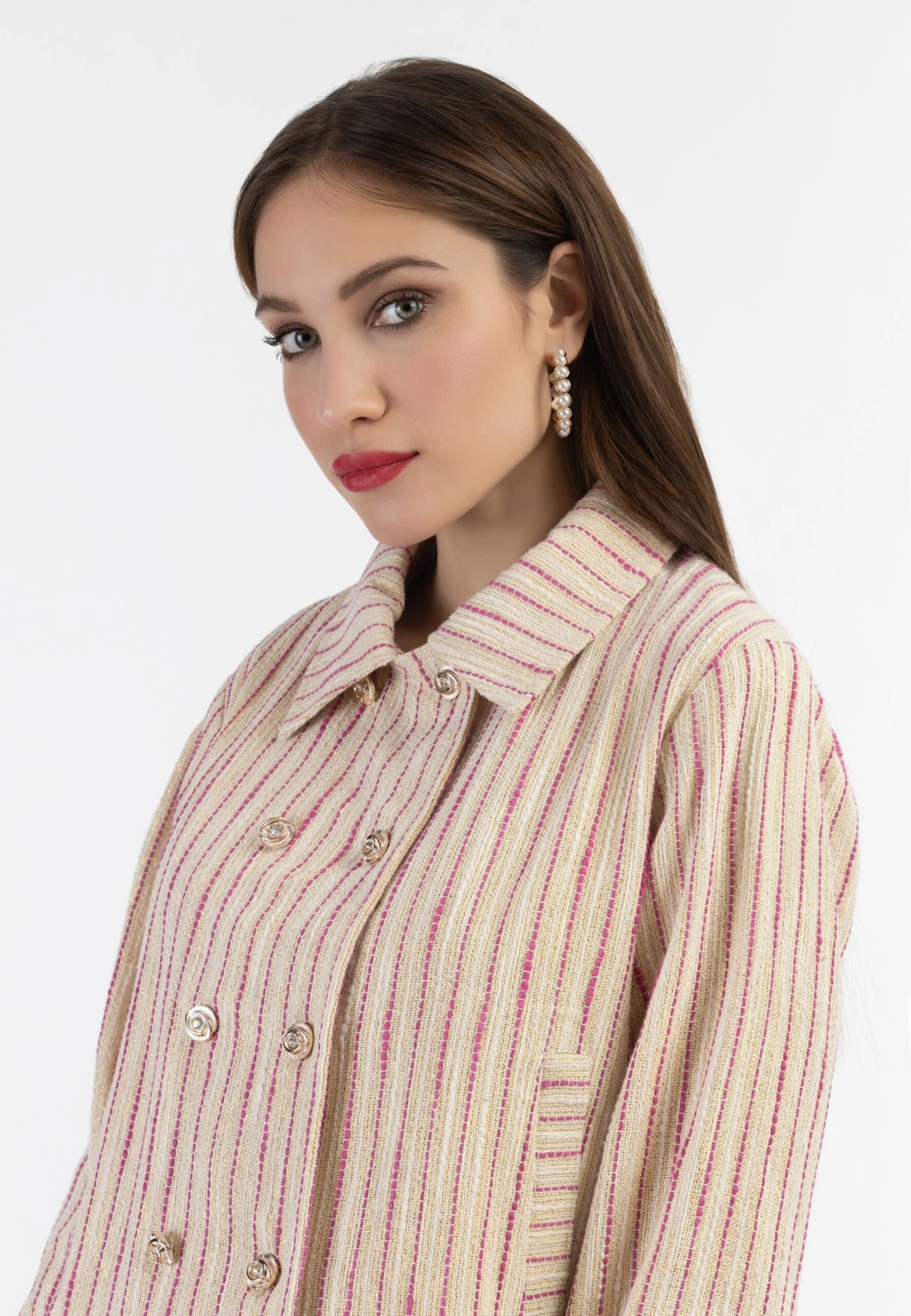 Faina Kurze CarbanGiacca LeggeraPink/Wollweisser Streifen Donna Giacche E Blazer FAB21U03B-J11 6 Faina Kurze CarbanGiacca LeggeraPink/Wollweisser Streifen Donna Giacche E Blazer FAB21U03B-J11 - Image 4