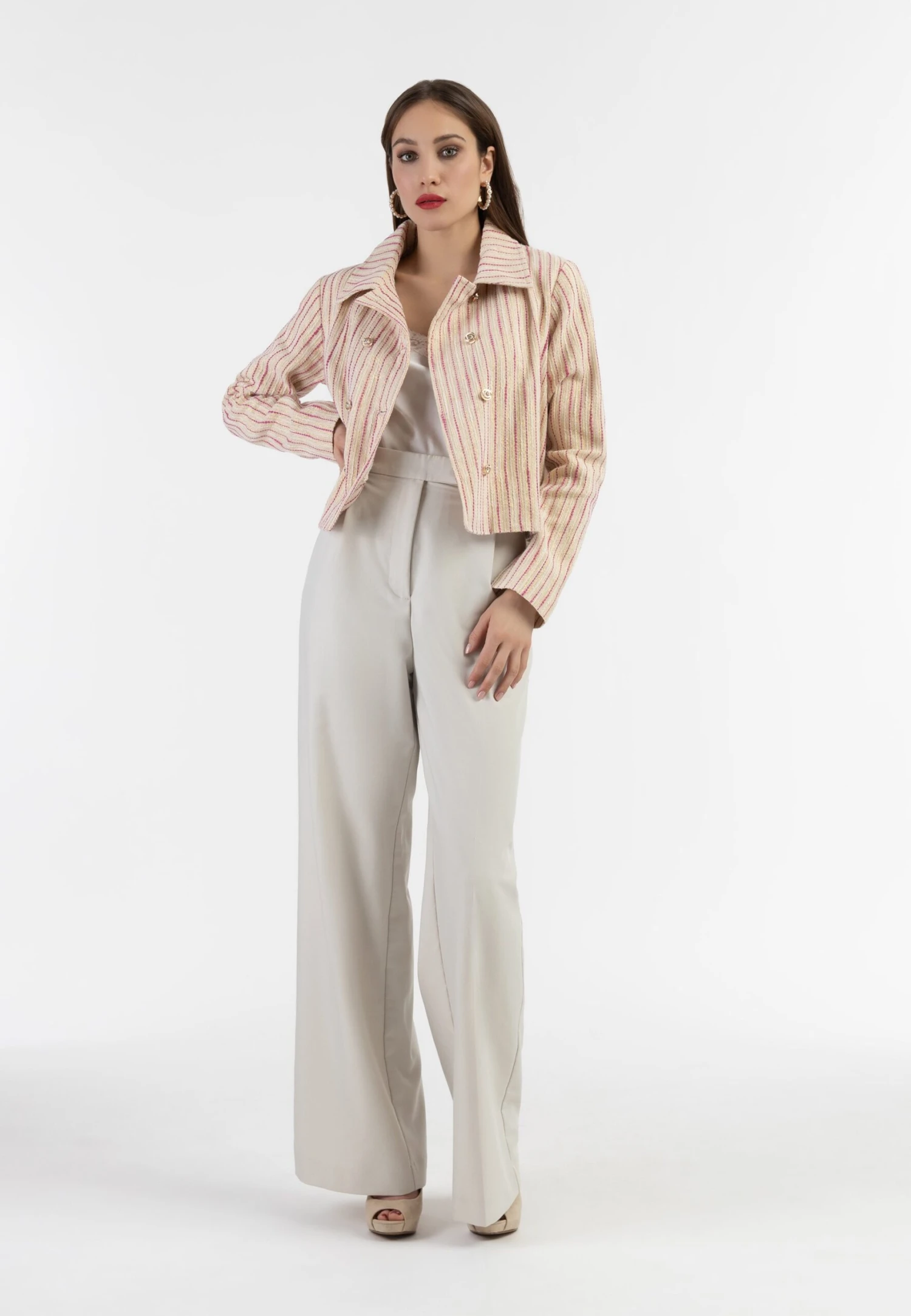 Faina Kurze CarbanGiacca LeggeraPink/Wollweisser Streifen Donna Giacche E Blazer FAB21U03B-J11 4 Faina Kurze CarbanGiacca LeggeraPink/Wollweisser Streifen Donna Giacche E Blazer FAB21U03B-J11 - Image 2