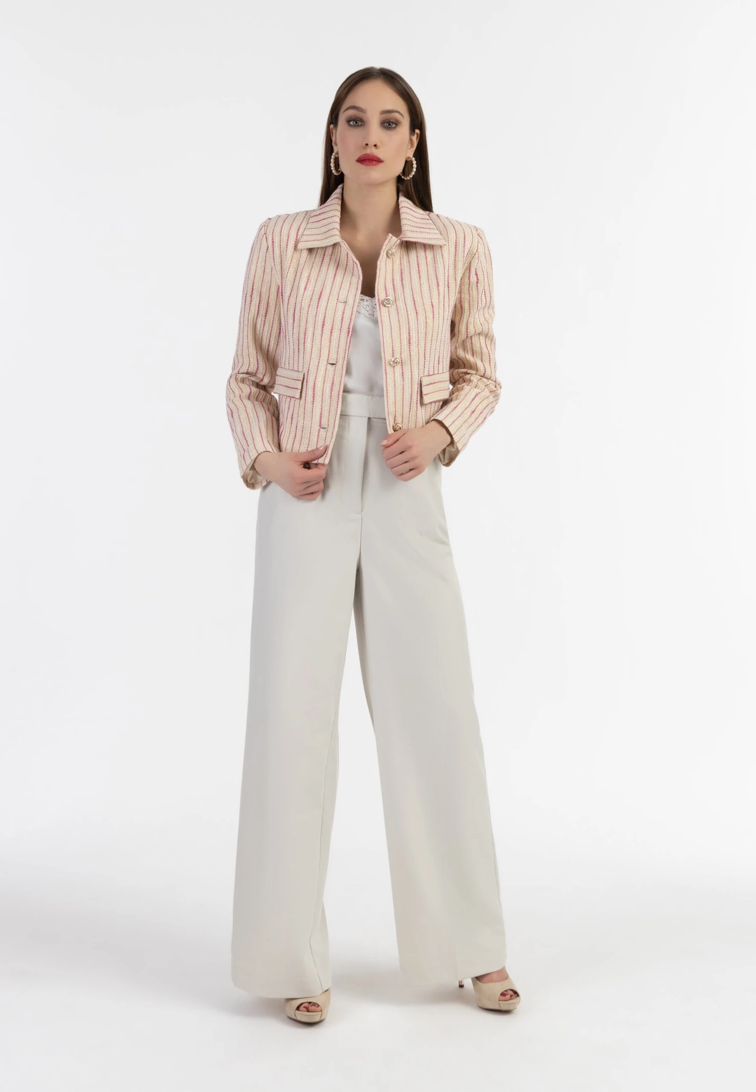 Faina KurzeBlazerPink Wollweisser Streifen Donna Giacche E Blazer FAB21G01K-J11 4 Faina KurzeBlazerPink Wollweisser Streifen Donna Giacche E Blazer FAB21G01K-J11 - Image 2